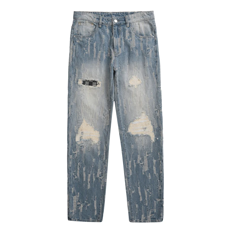 Four Seasons Men's European and American High Street American Trend Jeans Straight Trousers Fashion Streetwear Ins Hot Sale MEN