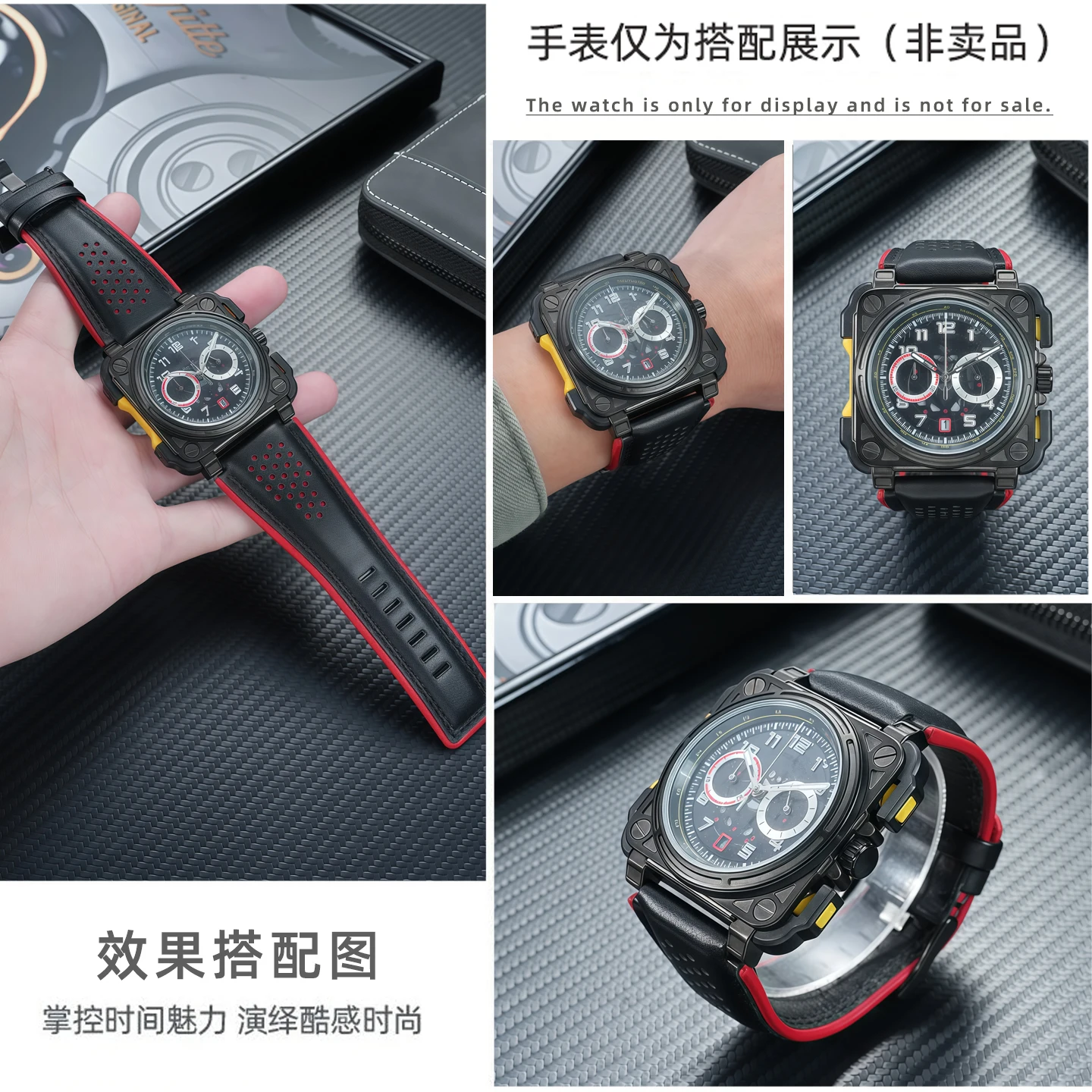 Фото Для Bell & Ross B&R BR-01 BR-03 ремешок высокого качества из натуральной кожи, мужской браслет, браслет 34*24 мм, выпуклый №3