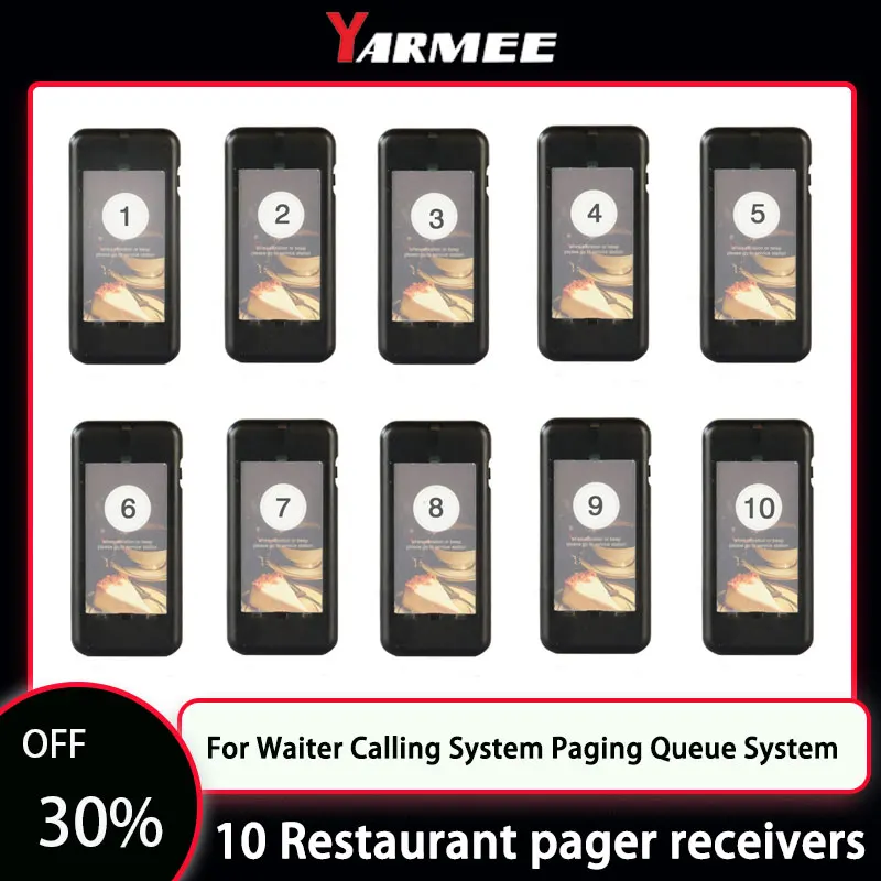 YARMEE Wireless Buzzer Restaurant equipements Pager alarm calling system Portable 10 Receivers For Customers queuing for food