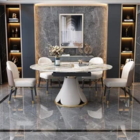 light luxury rock slab dining table telescopic rotation folding variable round table modern dining table and chairs set