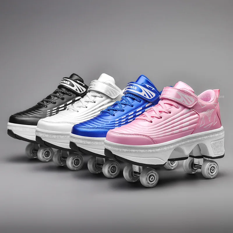 

Four-Wheel Dual-Use Skating Shoes Double-Row Roller Men's Casual Sneakers Roller Shoes Retractable for Adults Breathable Pattini