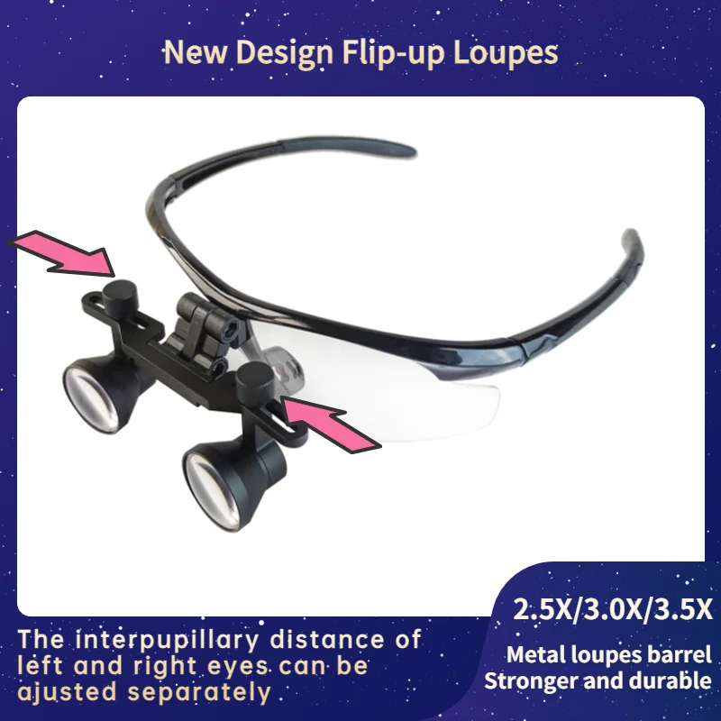 New Small Lenses Flip-up Dental Loupes Adjusting The Interpupillary Distance Of Left And Right Eyes Separately 21B-2.5X3.0X3.5X)