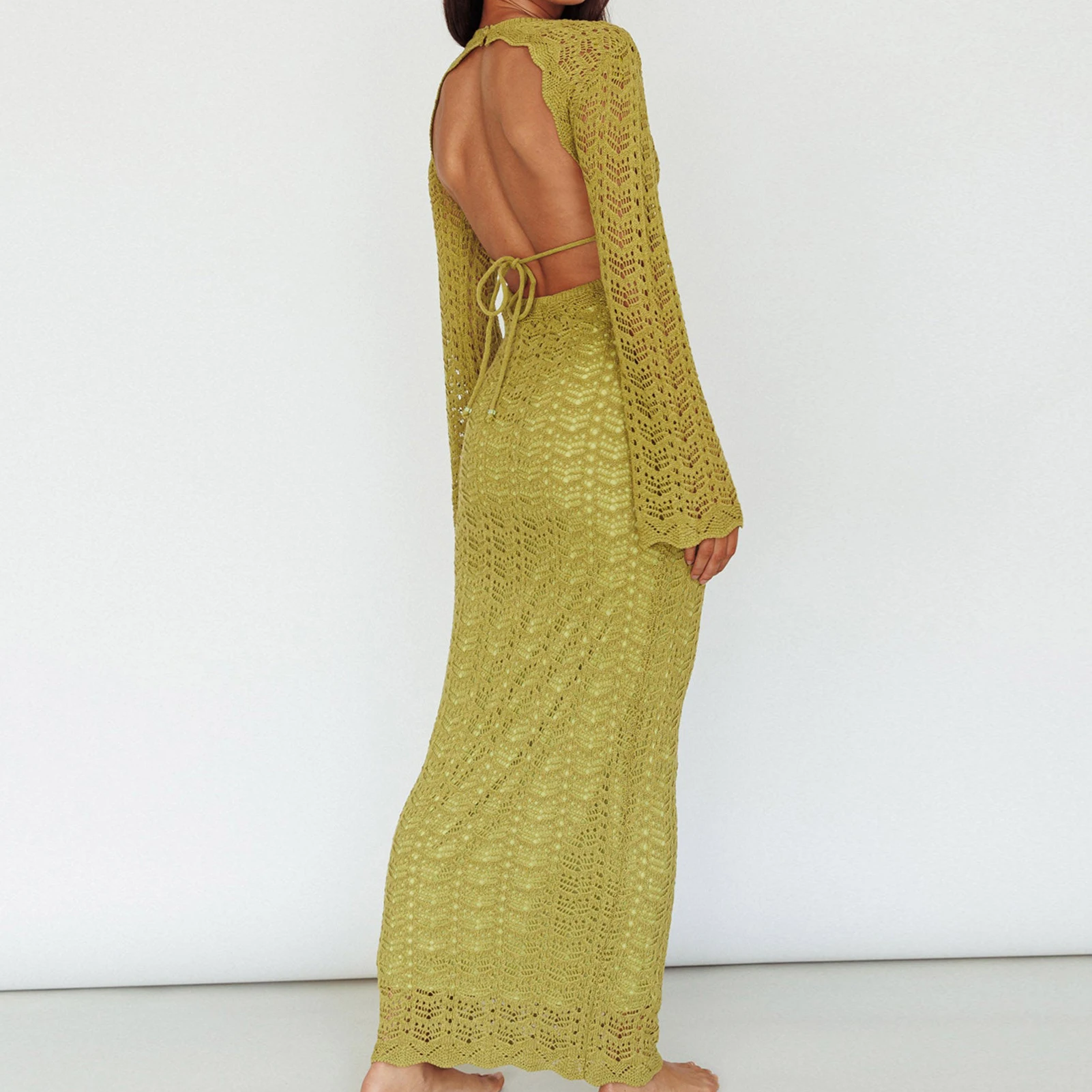 

Women Sexy Sheath Dress Elegant Backless Maix Dress Solid Color Elastic Stylish Evening Long Dress