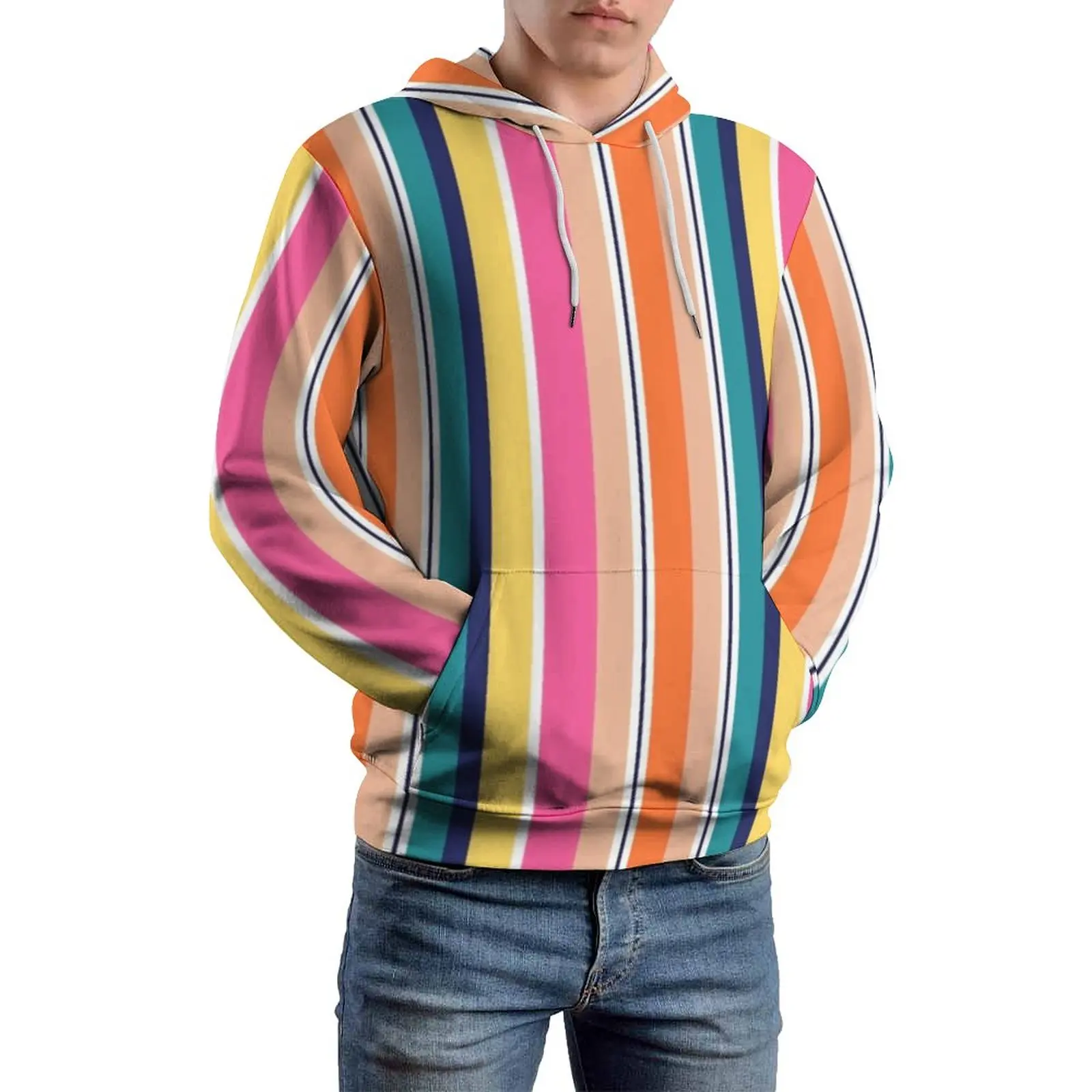 

Bright Striped Loose Hoodies Stripes Print Casual Pullover Hoodie Long Sleeve Y2k Design Hooded Sweatshirts Plus Size 4XL 5XL