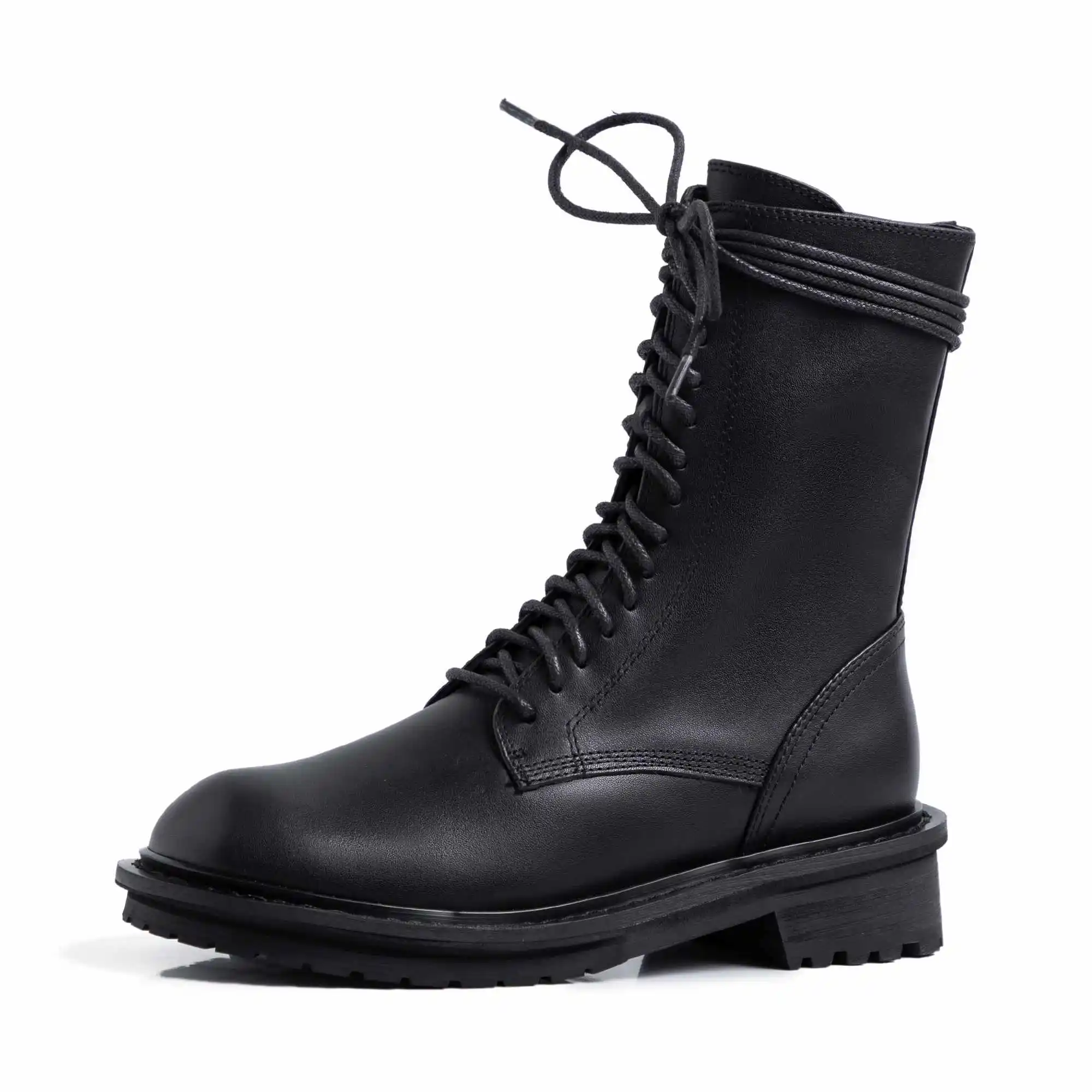 

Женские ботинки из коровьей кожи, на шнуровке, с круглым носком и молнией сбоку