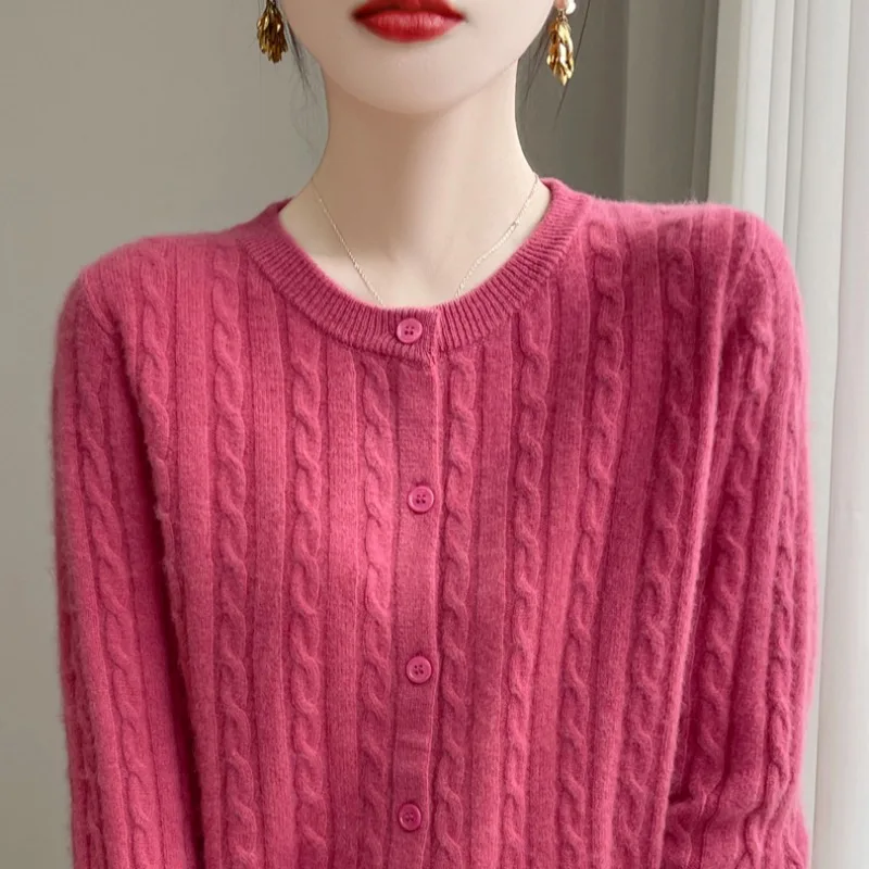 Autumn Winter Women Cardigans O-neck Solid Sweater Spring Long Sleeve Single Breasted Knit White Fashion Korean Jumper