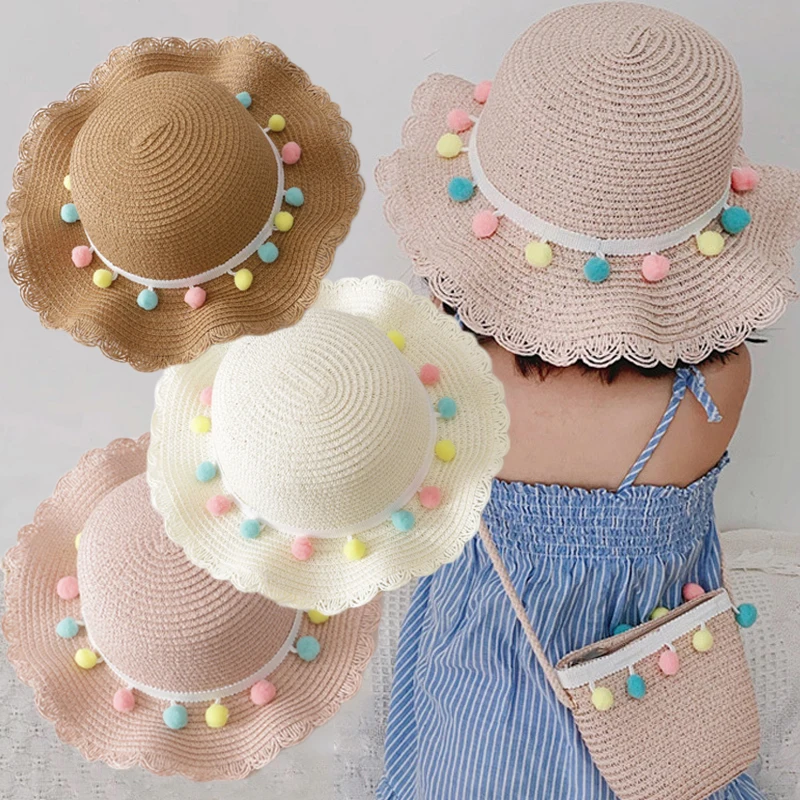 

Baby Hat Summer Straw Hat Girl Cap Fashion Large Wide Brim Ball Beach Children Panama Hat Princess Baby Bucket Hats Caps Kids