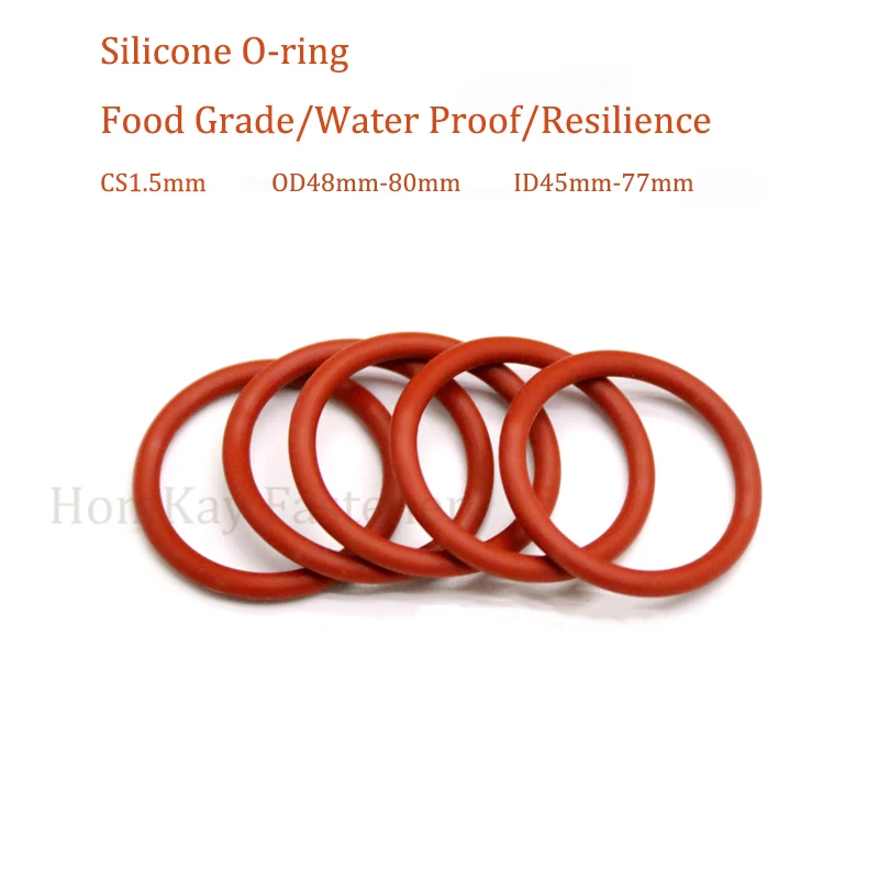 

Уплотнительное кольцо из Красного силикона, диаметр проволоки 1,5 мм, диаметр 48-80 мм, для пищевых продуктов, водонепроницаемое, устойчивое к в...