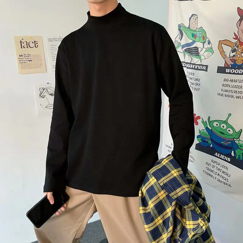 

Autumn Winter Warm Tight Solid Color Bottoming T-Shirt Harajuku Simple Long Sleeve Men's Clothing Trend All-match Streetwear