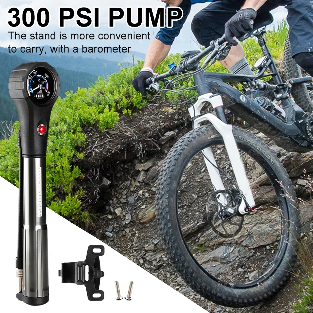 

Portable Handheld Bicycle Pump 300PSI with Gauge Air Release Valve Fit Presta & Schrader for Tire Suspension Pump Mini Bike Pump