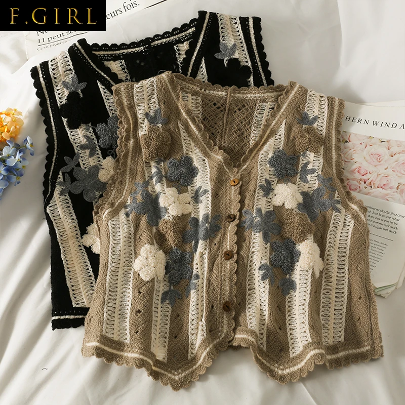

Женский винтажный Осенний жилет с V-образным вырезом и цветочной вышивкой