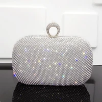 hot high quality rhinestones women evening bags finger ring diamonds metal shoulder day clutches party wedding handbags