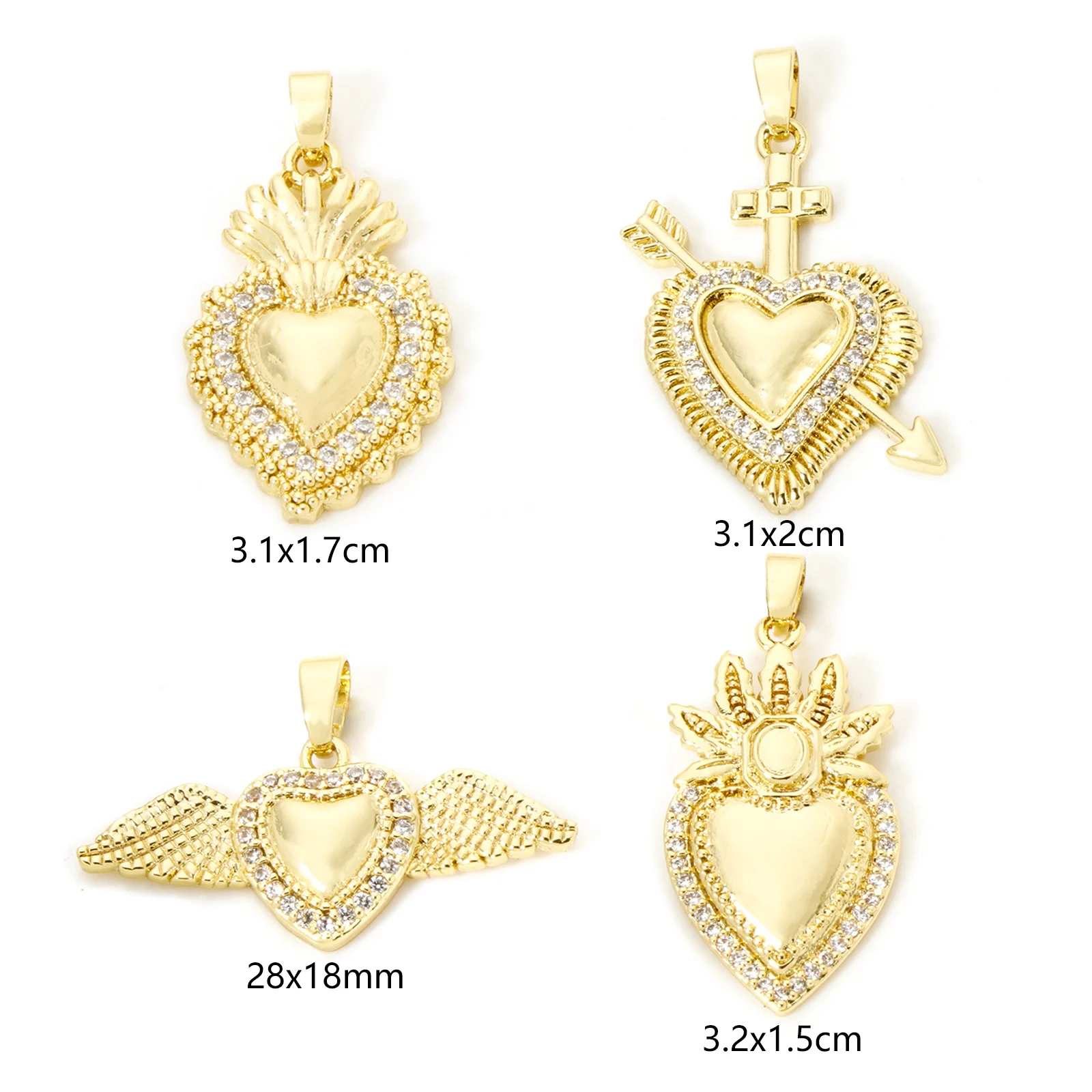 2 шт. религиозные латунные подвески золотого цвета Ex Voto Heart Micro Pave прозрачные с