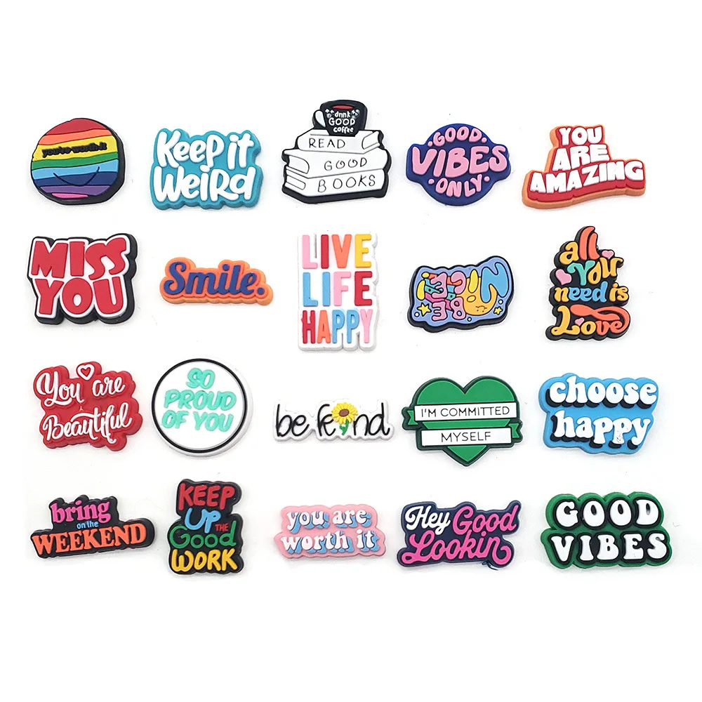 10/20pcs Motivational Phrases Croc Charms Accessories PVC jibz Shoes Decoration Children's Party Gifts