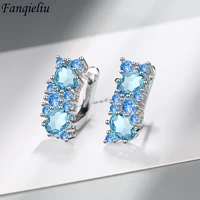 fanqieliu s925 stamp silver color new woman elegant jewelry luxury gift blue crystal hoop earrings for girl trendy fql20506