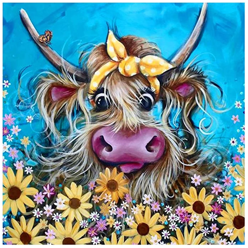 

Full Square Drill Kits Diamond Painting Cow Picture Rhinestones Beads Embroidery Mosaic Cross Stitch Animal Art Daisy Home Decor