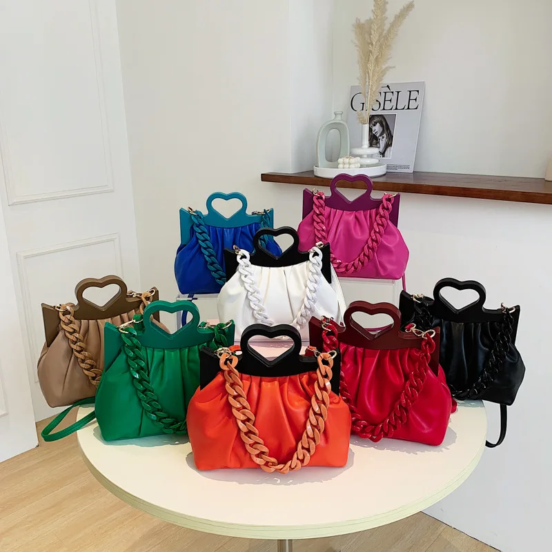

Luxury Handbag With Thick Acrylic Handle 2022 New Designer Pleated Shoulder Bag For Women Clutch Purses Crossbody Bag Sac A Main