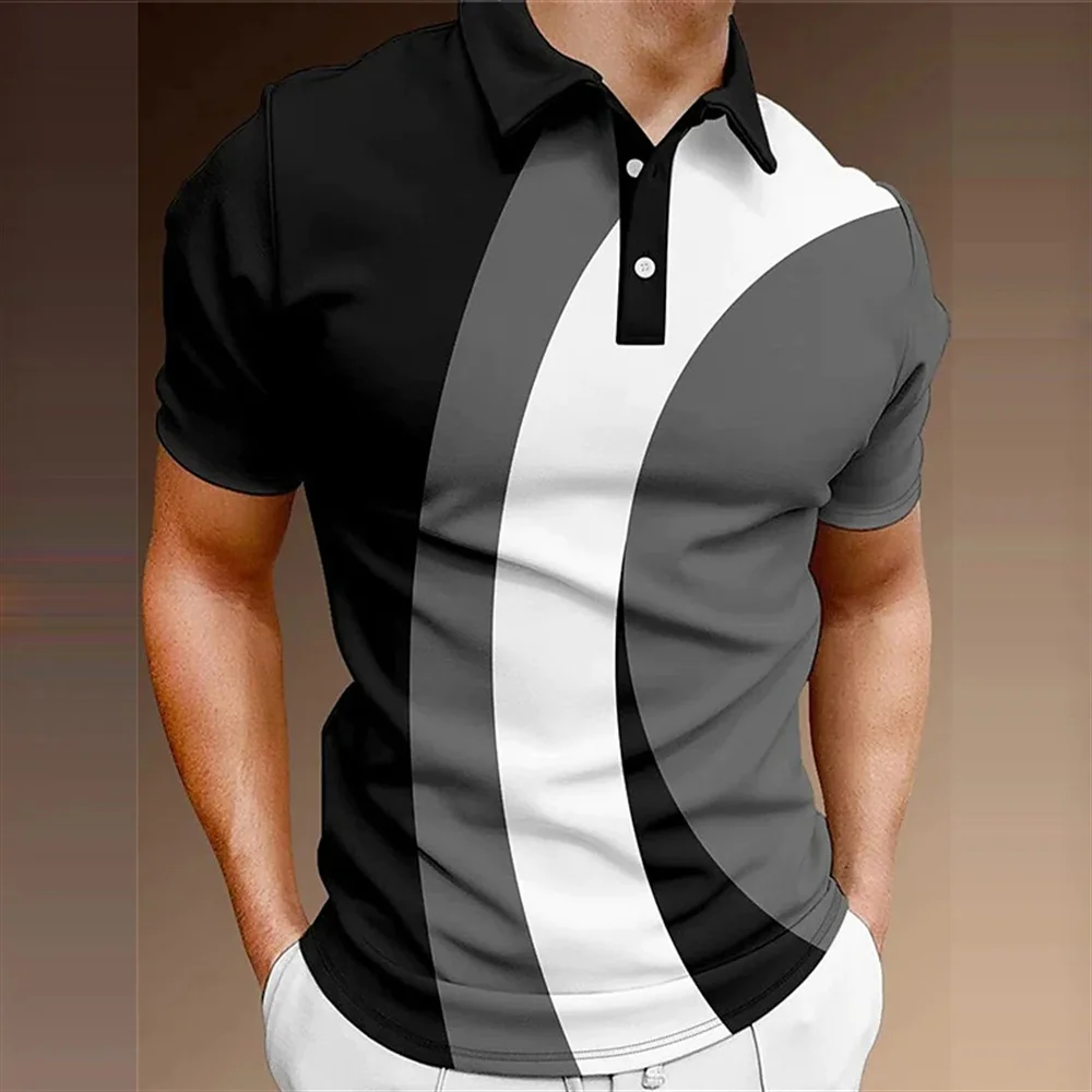 

Summer Men's Polo Sirt Color-coded Sort Sleeve Tsirt Mes Breatable Business Lapel Tops Tee Fasion Striped T Sirt For Boys