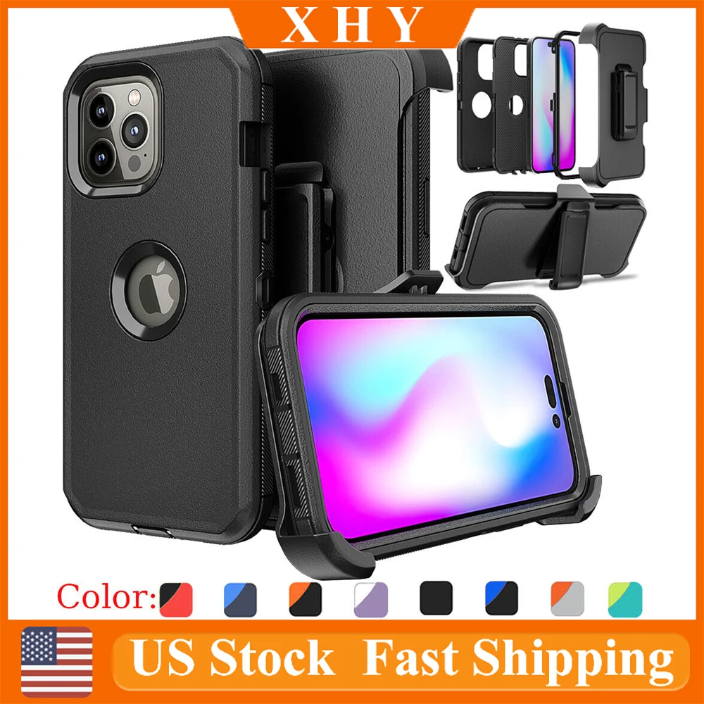 

XHY Armor Rugged Case For iPhone 14 13 12 Pro Max Mini Heavy Duty Hybrid Shockproof Defender Back Cover with Belt Clip Fundas