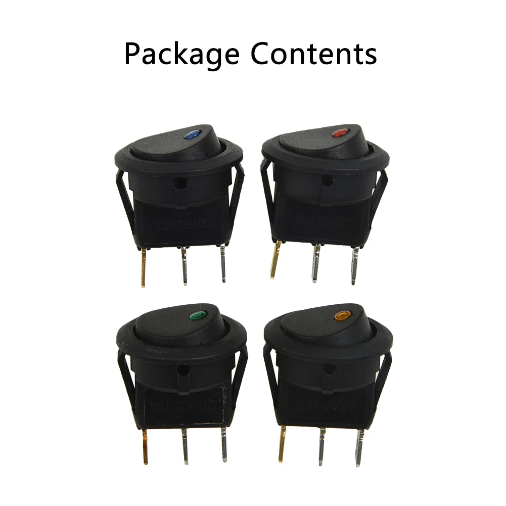 4Pcs ON/OFF 12V Round Rocker Dot Switch Red Blue Green Yellow Led Light Luminescence Car Dashboard Toggle Accessories | Автомобили и