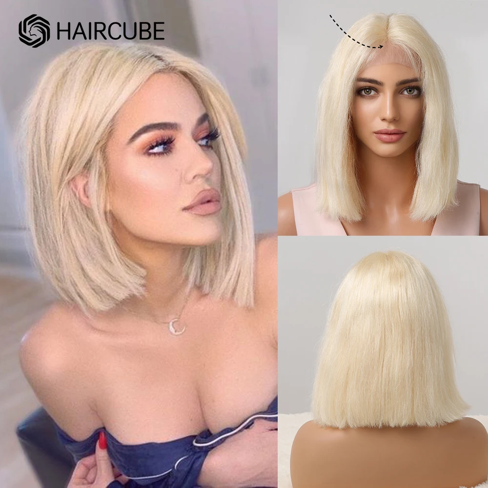 Bob Wig Lace Front Human Hair Wigs 613 Blonde Colored Remy Human Hair Short Straight Closure T Part Lace Frontal Wig for Women