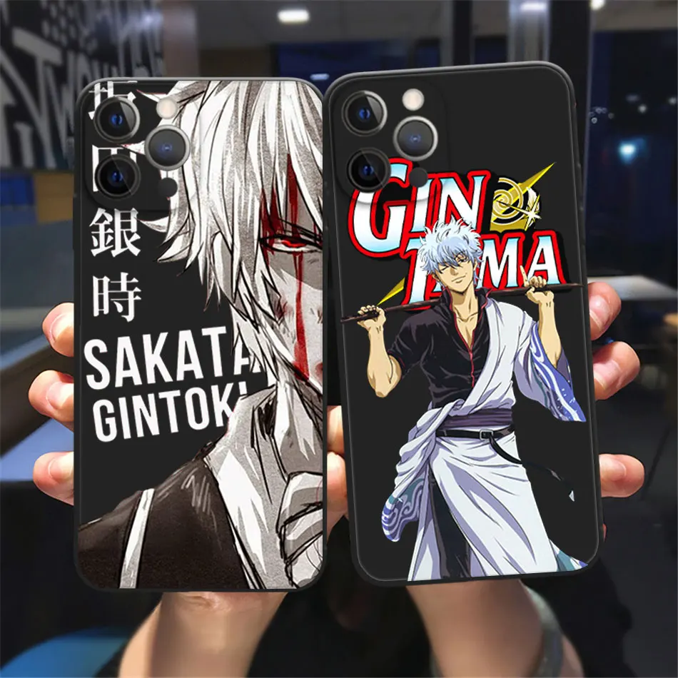 Gintama Sakata Gintoki Kagura Phone Case For iPhone 11 12 13 Pro Max X XR XS MAX X 8 7 Plus 13Mini Black Soft Bumper Back Cover