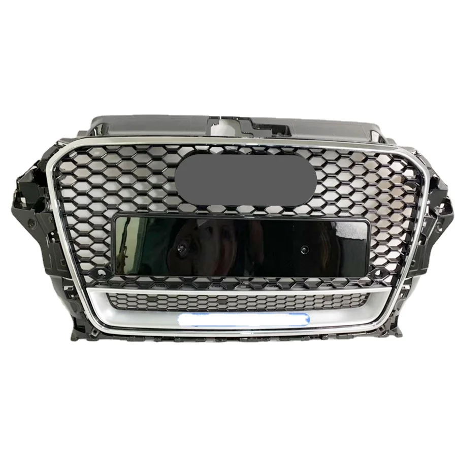 Honeycomb Grill Mesh Black And Silver for Audi A3/S3 8V 2014 2015 2016 RS3 Quattro Style Hex Mesh Front Bumper Hood Grille