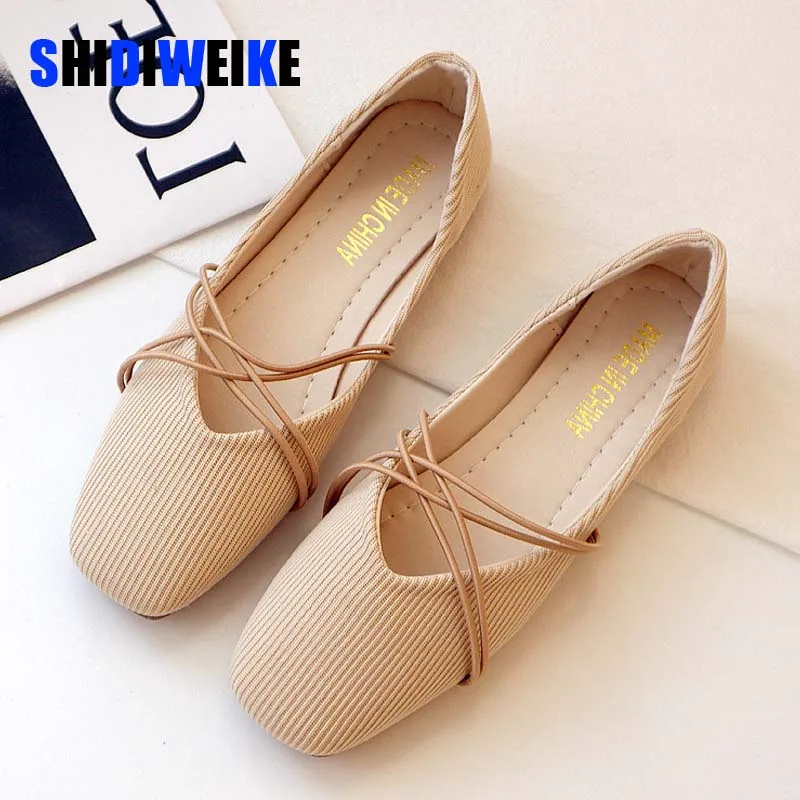 

2022 Shallow Fabric Ballet Flats Women Spring Summer Slip on Square Toe Pregnant Walk Driving Soft Low Flat Shoes Without Heels