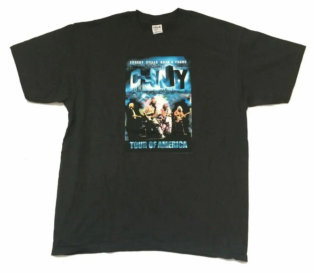 

Crosby Stills Nash & Young Tour Of America 2002 Black T Shirt New CSNY