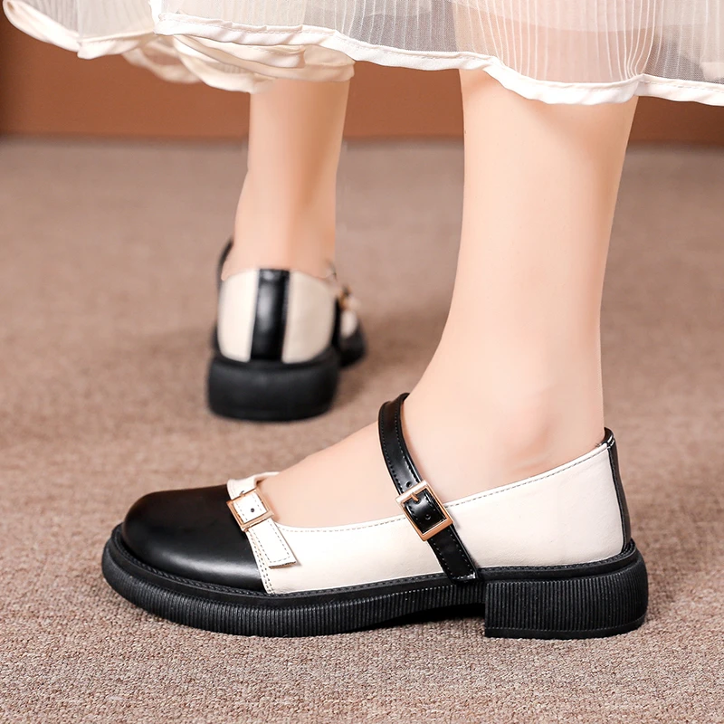 

Женские туфли с закрытым носком, с круглым носком, 2023, женская обувь, повседневные кроссовки в британском стиле, искусственная кожа, новое платье в стиле преппи