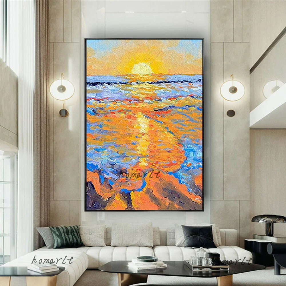 

Real Handmade Oil Painting Abstract Landscape Canvas Paintings Sunrise Sunset Beach Scenery Nordic Wall Art Pictures Decor Room