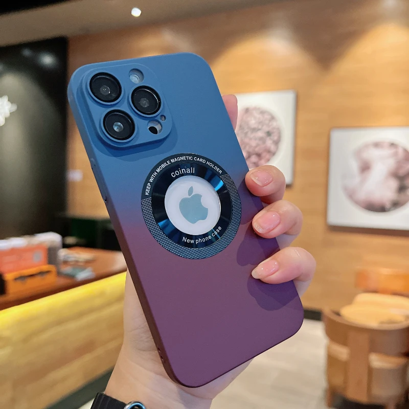 

Luxury Gradient Magnetic Suction Phone Case Suitable for IPhone14promax 13 12 Frosted Ultra-thin Protective Case with Lens Film