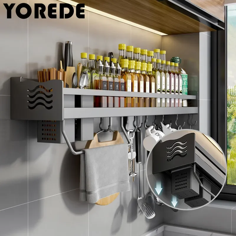 

YOREDE – étagère de rangement de cuisine, support de couteaux, bocaux pour épices, organisateur de bureau, mur de maison, e