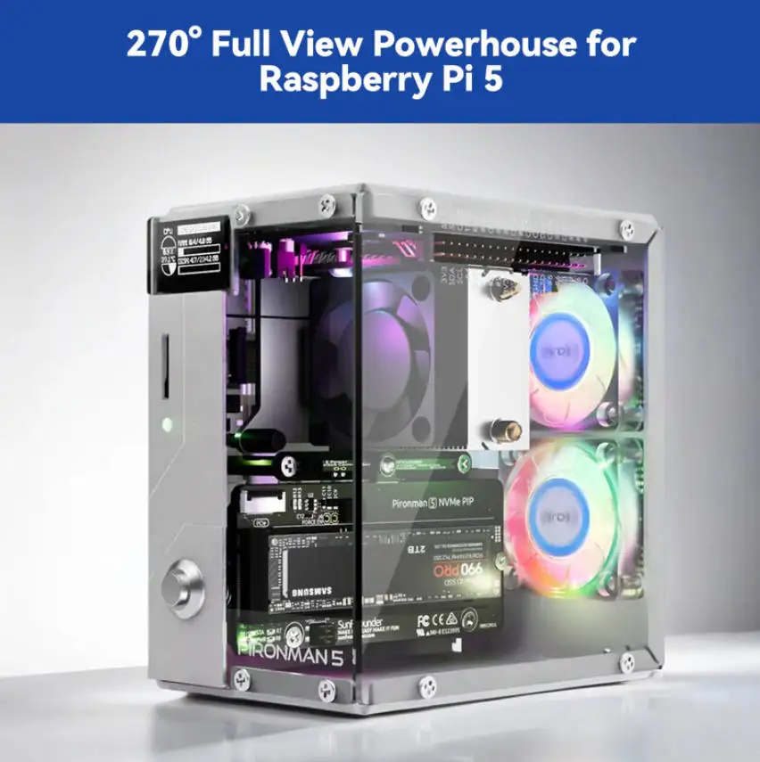 Pironman 5 NVMe M.2 SSD PCIe Mini PC чехол для Raspberry Pi (онлайн-документы EN/DE/JP)