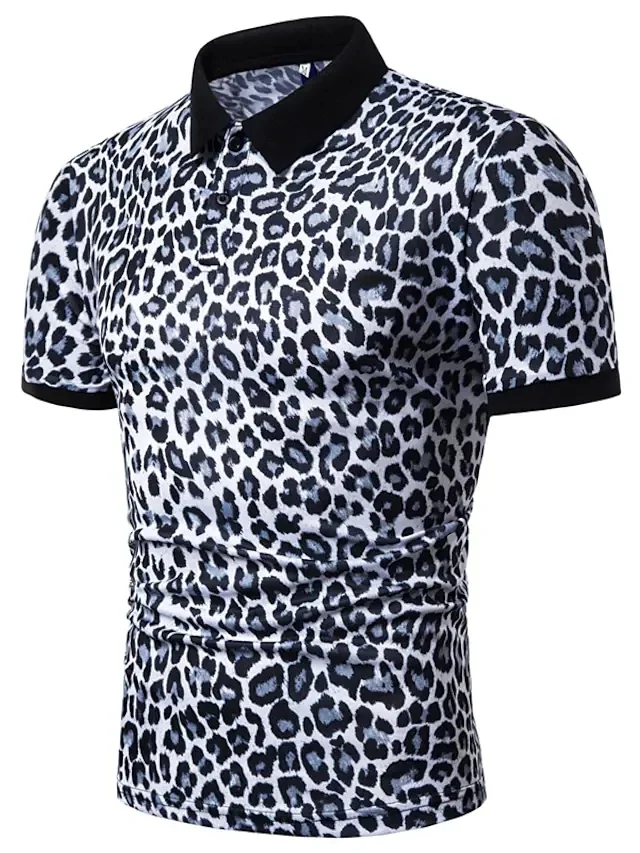 

Рубашка-поло мужская с леопардовым воротником, теннисная Классическая рубашка с воротником, повседневная одежда с короткими рукавами, голубая коричневая белая