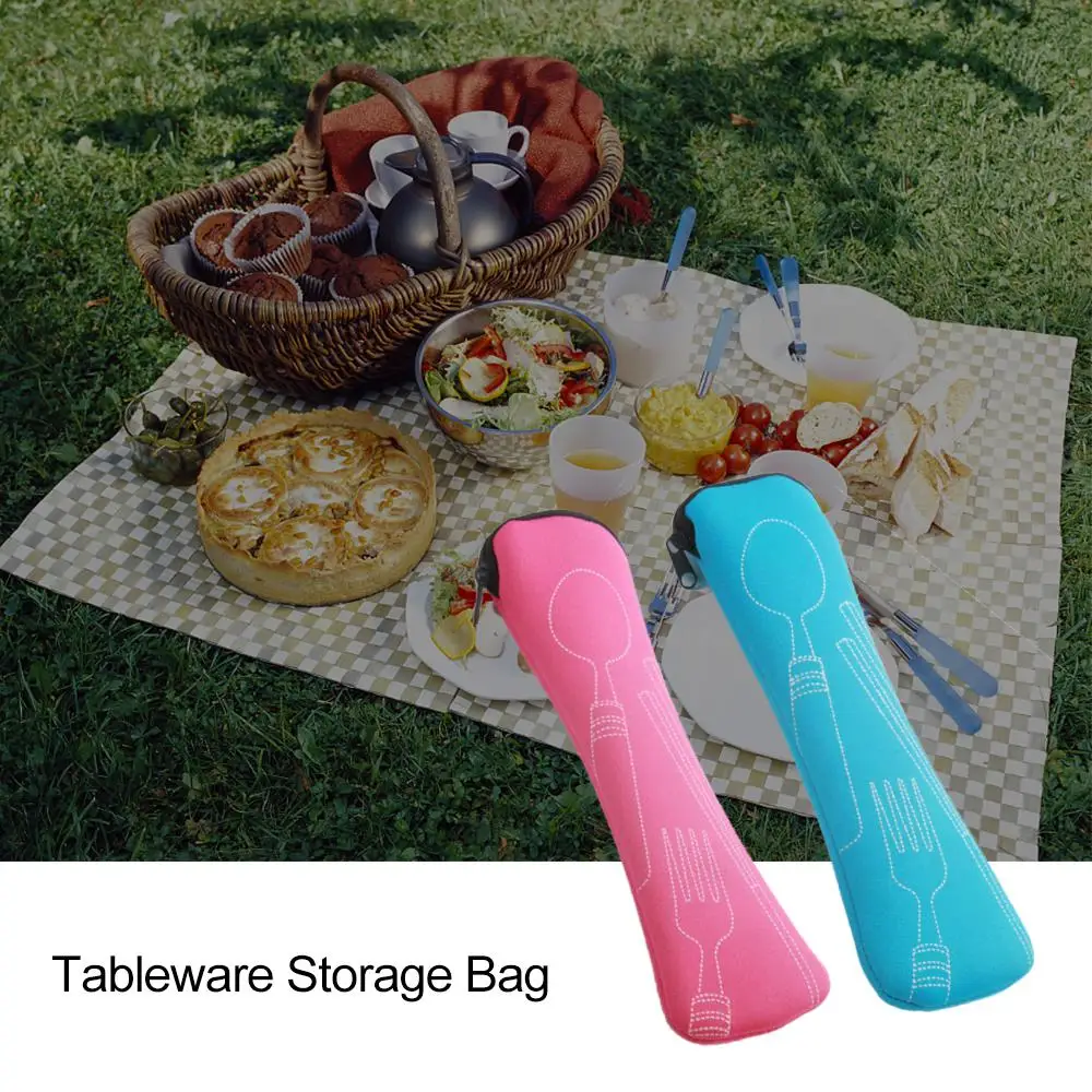 

1pcs Pouch Bag Travel Cutlery Bag Printed Knifes Fork Spoon Picnic Fork Spoon Bag Washable Household Dinnerware Bag Portable