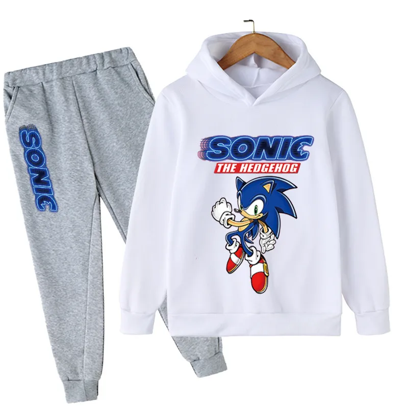 

2022 Spring Autumn Sonic Cartoon 3d Printing Pattern Clothes Pullover + Pants Neutral Street Casual Hoodies For Teen Boys Gir
