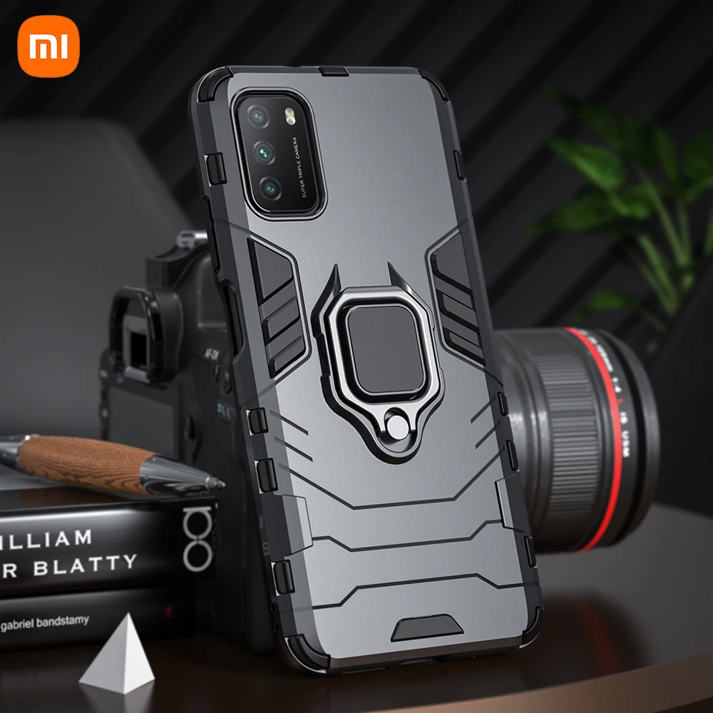 

Xiaomi Shockproof Armor Case for Xiaomi POCO M3 Pro M2 F3 F2 Ring Stand Bumper Silicone Phone Back Cover for POCO X3 NFC X3 Pro