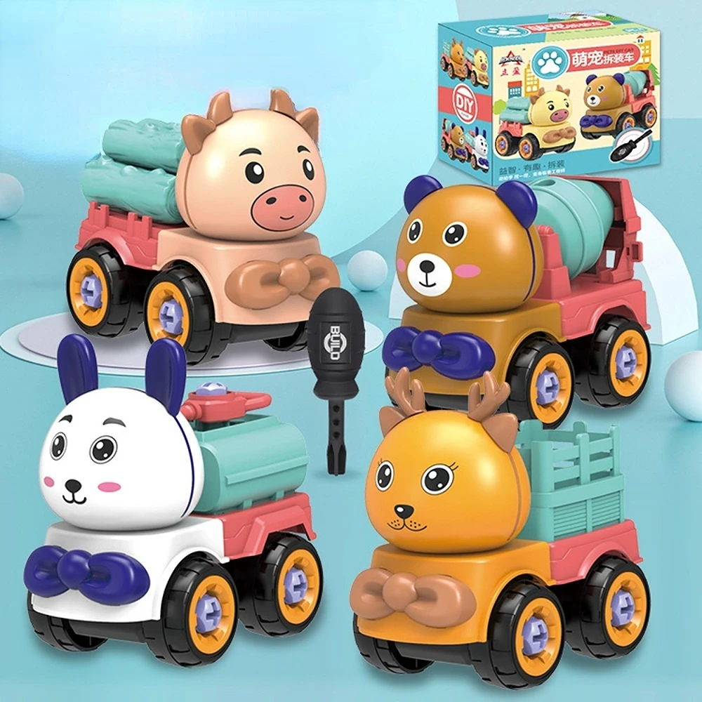 

Kids Toy Car Cute Cartoon Animal Engineering Vehicle Toys Construction Truck Models DIY Screw Game Boys Toys for Children Gifts