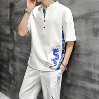 casual suit mens short sleevett shirt two piece set chinese style ice silk loose mens large size sports tang suit wholesale