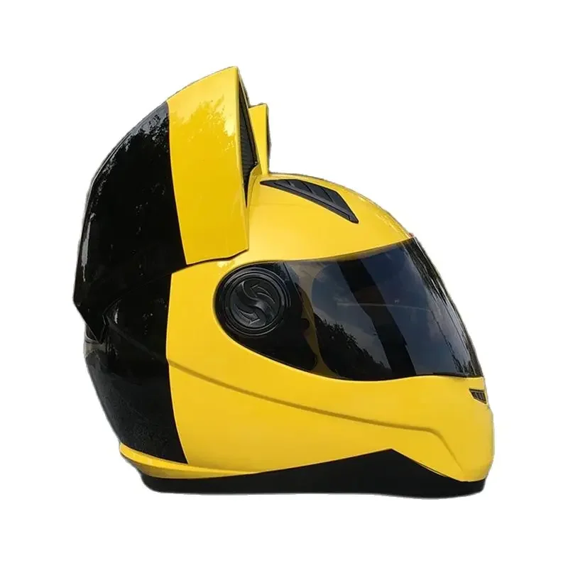 

Оригинальный желтый симпатичный мотоциклетный шлем бренда NITRINOS с кошачьими ушками для женщин и мужчин, гоночный шлем на все лицо