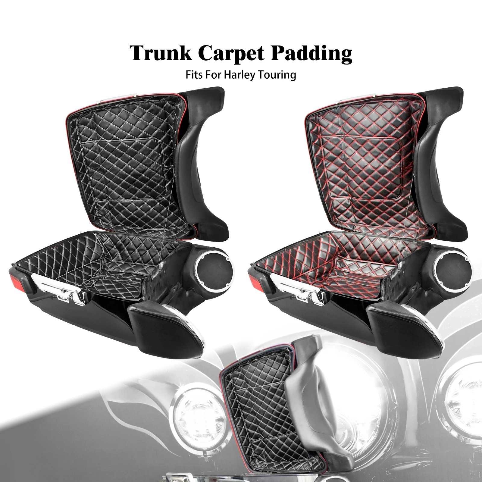 

Motorcycle Chopped Pack Trunk Carpet Liner Leather Bags Pad For Harley Touring Road King Street Electra Road Glide CVO 2014-Up