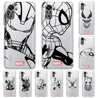 marvel iron man spiderman case for xiaomi redmi note 11 10 9 8 pro 10s 9s 9a 9c 9t 10c k40 7 8t soft silicone clear phone cover