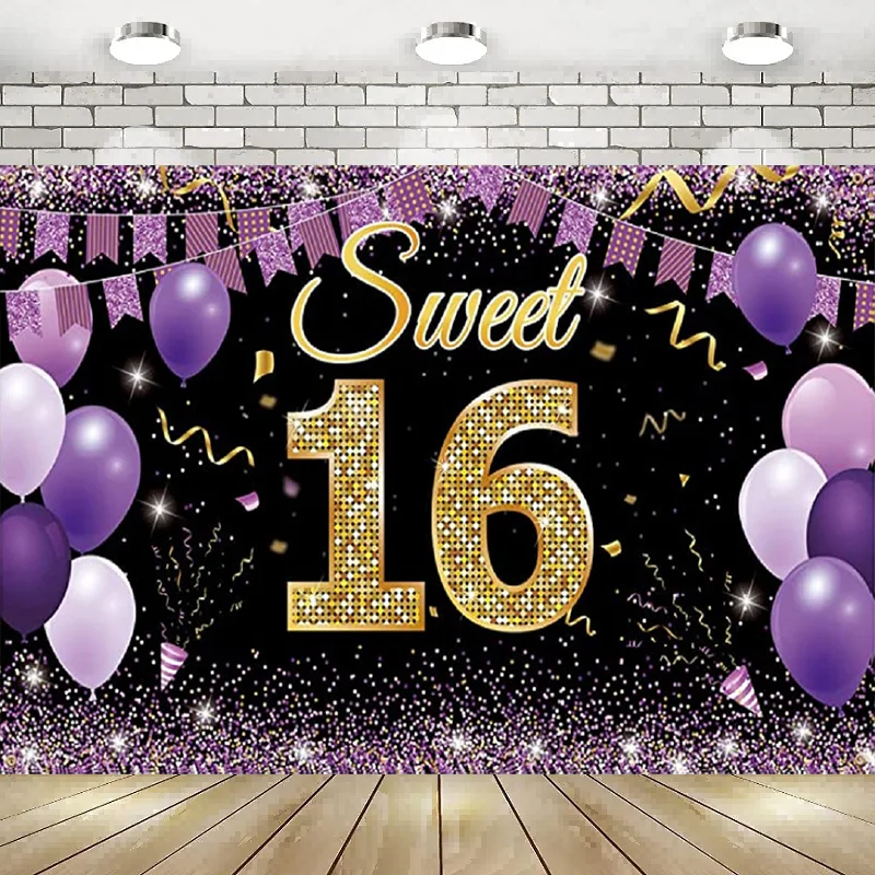 

Милая фотография 16 дней рождения Декор баннер Золотой Фиолетовый фото стенд реквизит фон постер вечерние ринка принцесса
