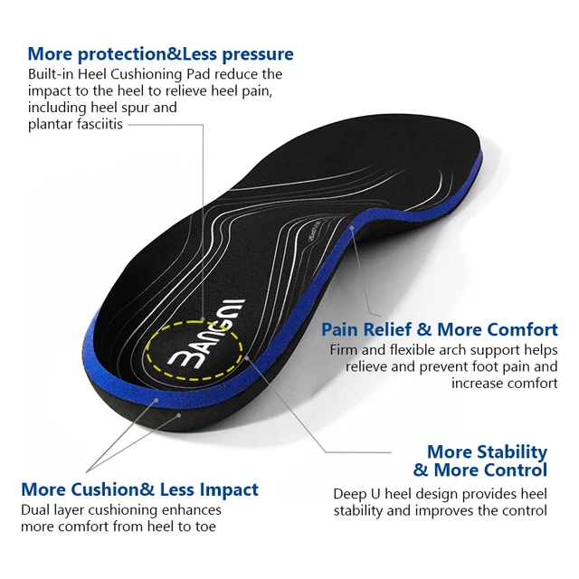 3ANGNI Arch/Heel Pain Relief Orthotic Insoles Foot Valgus Flat Feet Shoes Insert Shock-Absorption Comfort All Day for Woman Men 3