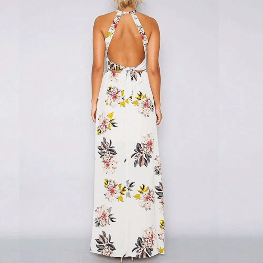 Женское богемное Платье макси с открытой спиной длинное пляжное платье