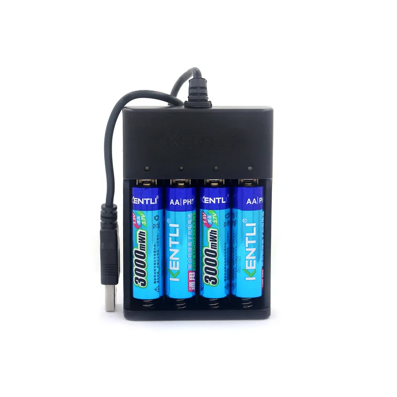 KENTLI 1 5 В 3000 МВтч AA полимерные литий-ионные аккумуляторы + зарядное устройство с 4