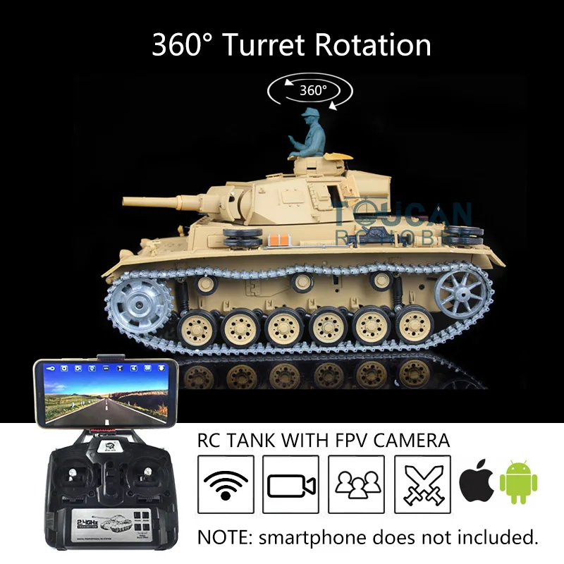 

Heng Long Upgraded Ver 1/167.0 Panzer III H RC Tank 3849 360 ° револьверная FPV камера Звездочка колеса