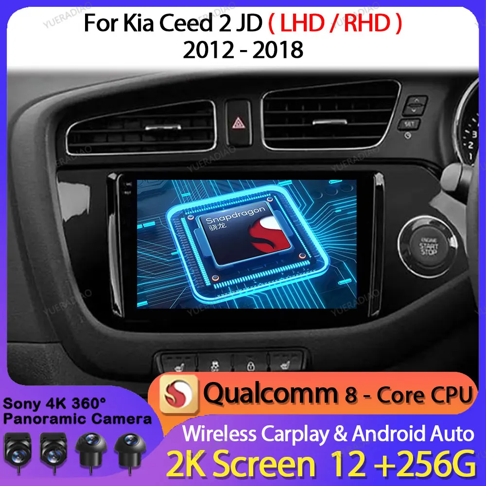 Автомобильный радиоприемник Android 14 для Kia Ceed 2 JD 2012-2018 Головное устройство QLED BT