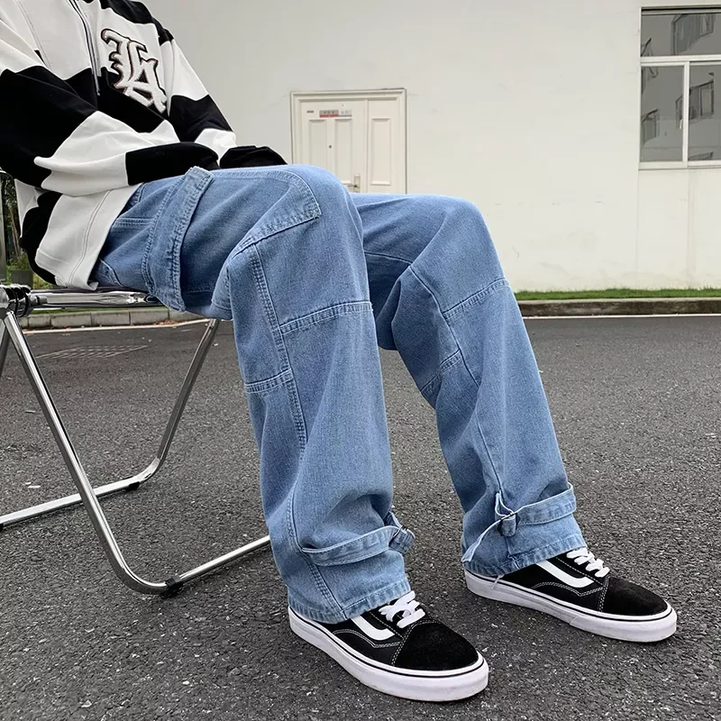 Casual Men's Straight Baggy Denim Pants Streetwear Skateboard Pant Neutral Trousers Plus Size S-5XL Wide Leg Jeans Hip Hop